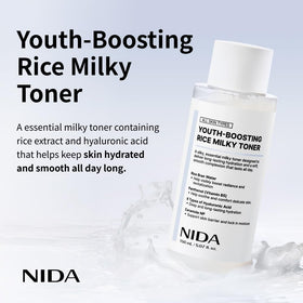 NIDA bottle with open cap dispensing toner, demonstrating easy application