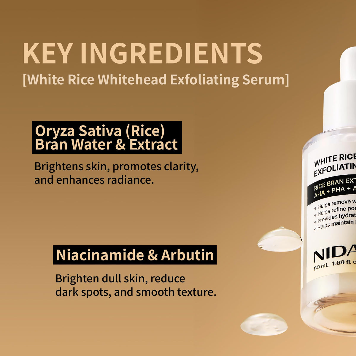 NIDA rice extract ingredient close-up highlighting natural brightening