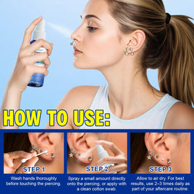 NIFEISHI applied to ear piercing in lifestyle scene for gentle cleansing benefit