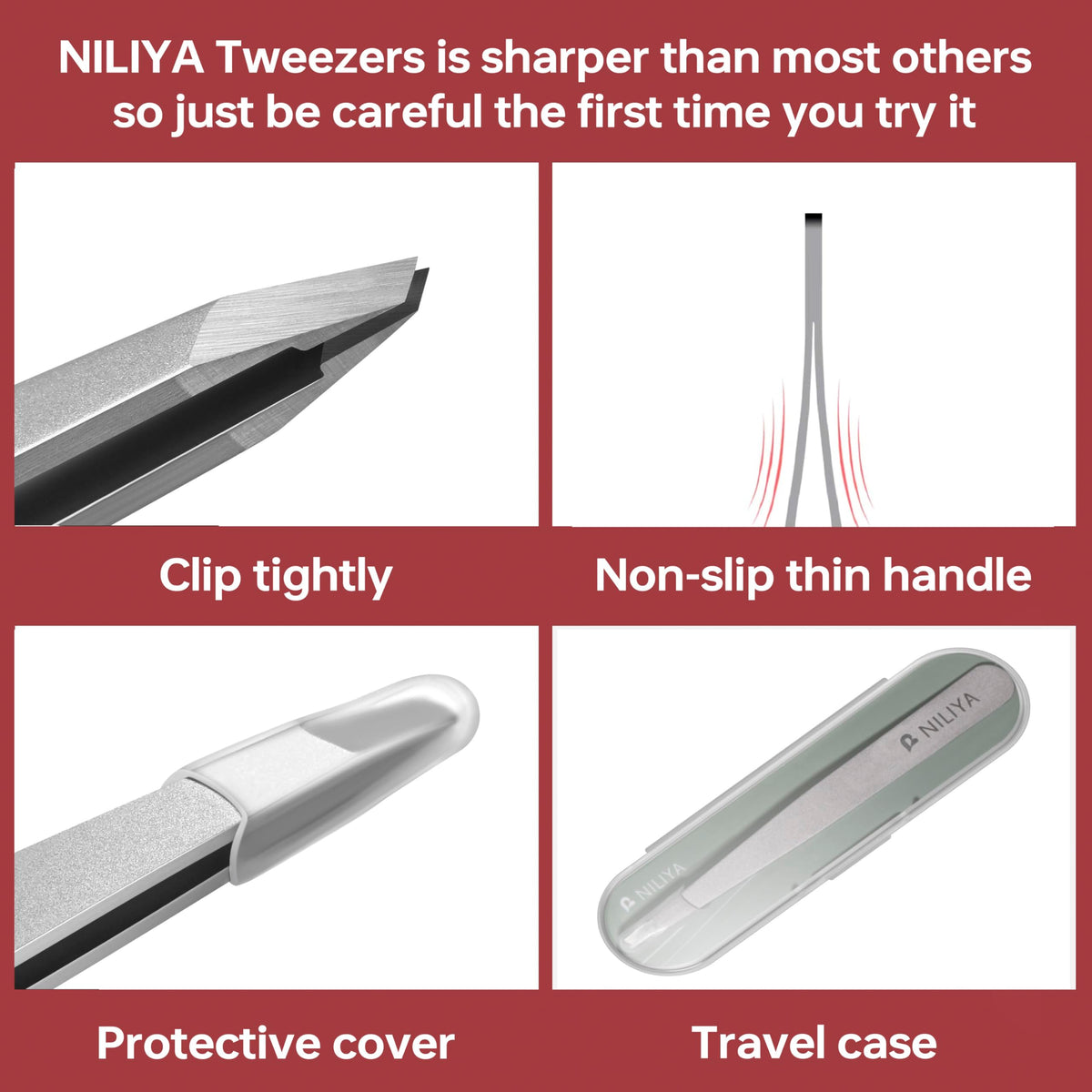 NILIYA tweezers inside travel case protecting the tip and keeping tool clean