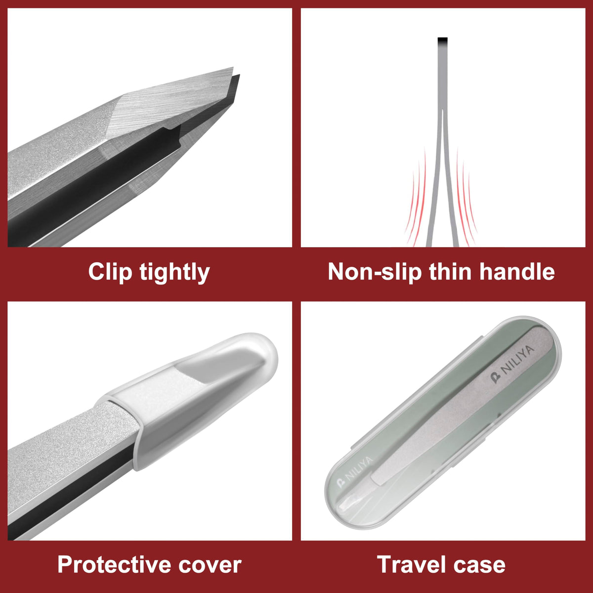 NILIYA tweezers removing an eyebrow hair for precise shaping