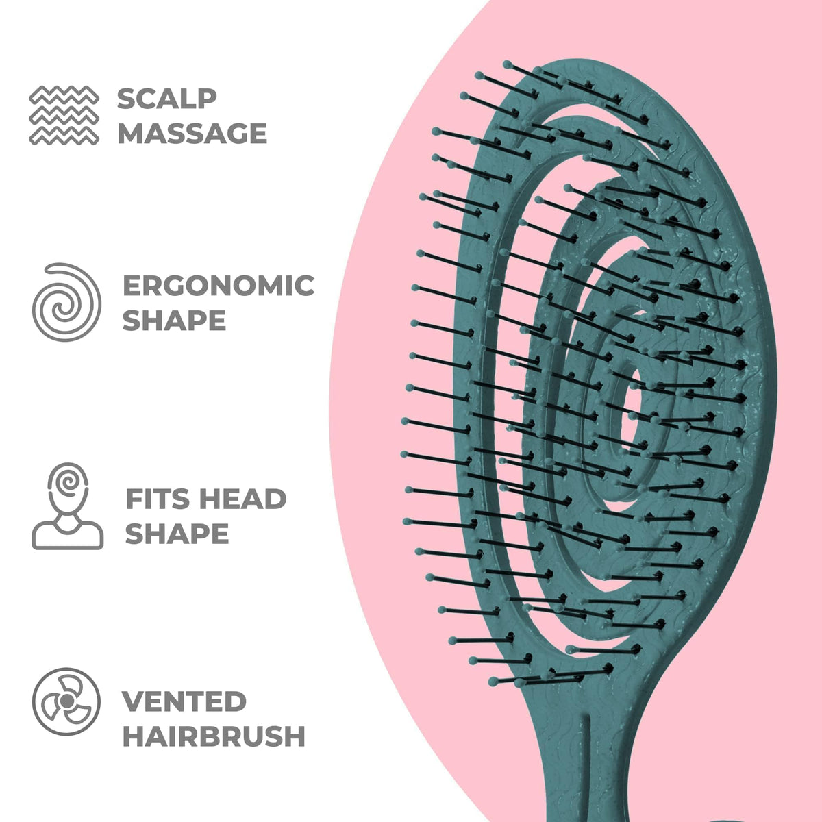 Detail of Ninabella bristles and recycled plastic construction for durable, vegan brushing