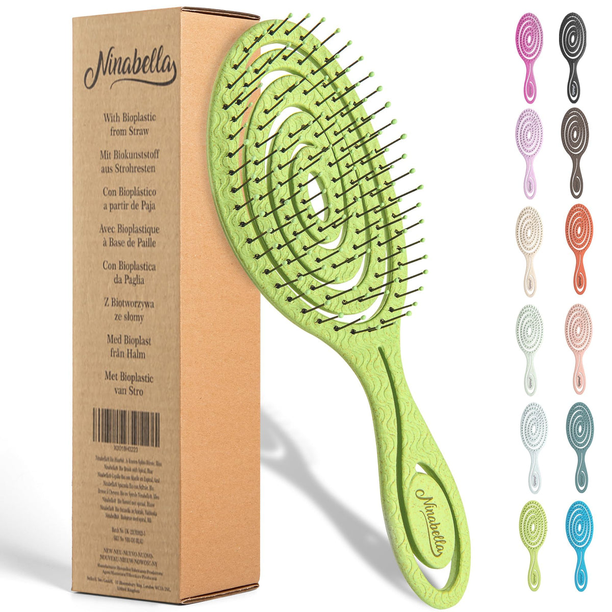 Ninabella front view of lime green brush showing compact design and color benefits