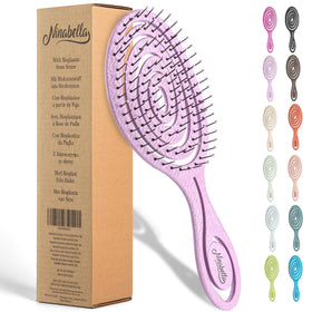 Ninabella front view pink brush showing ergonomic handle and paddle—comfortable grip