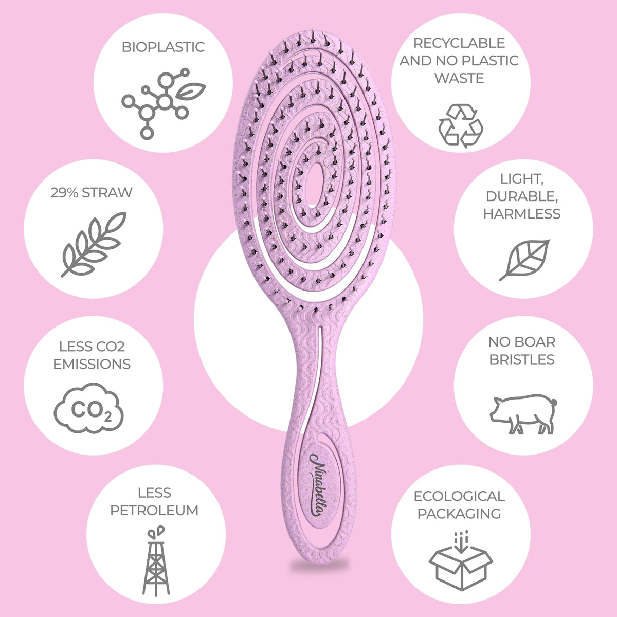 Ninabella brush held in hand to show size and light weight for easy use