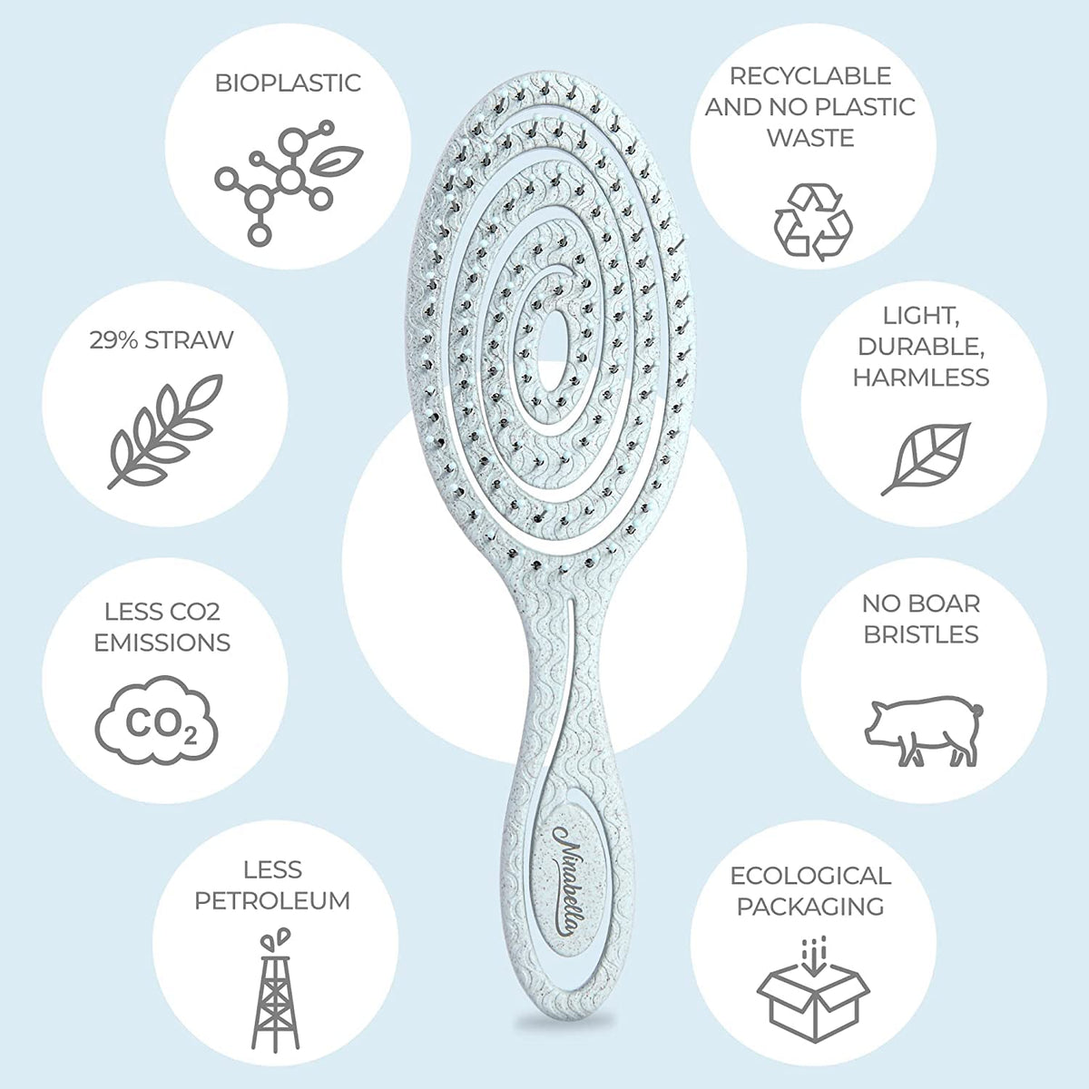 Ninabella brush held in hand to show scale and lightweight comfortable grip benefit