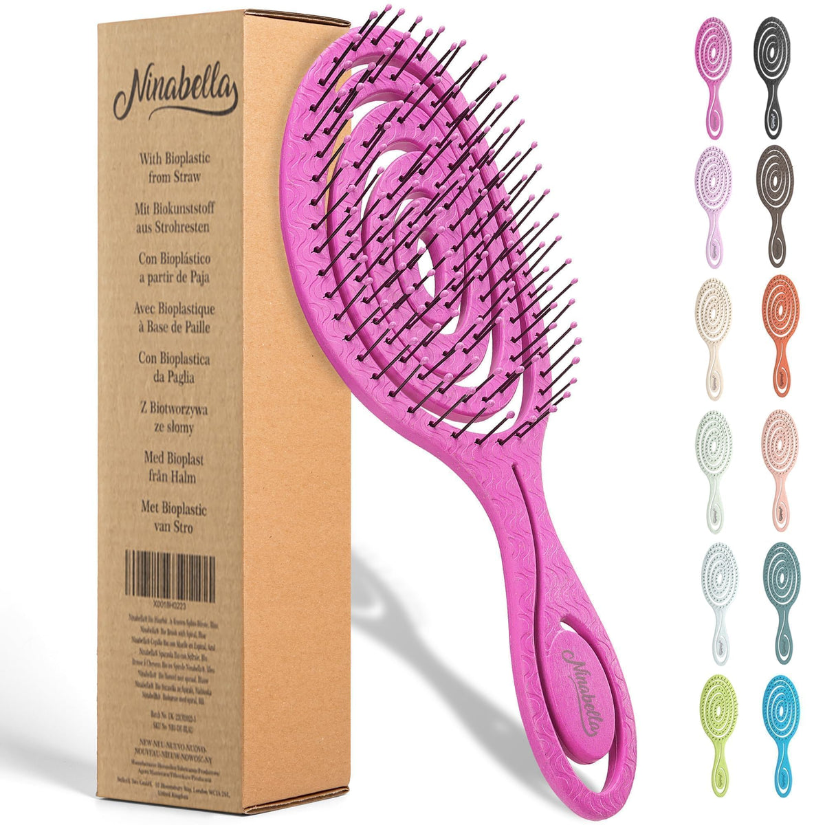 Ninabella front view of pink mini spiral brush showing compact design and easy grip