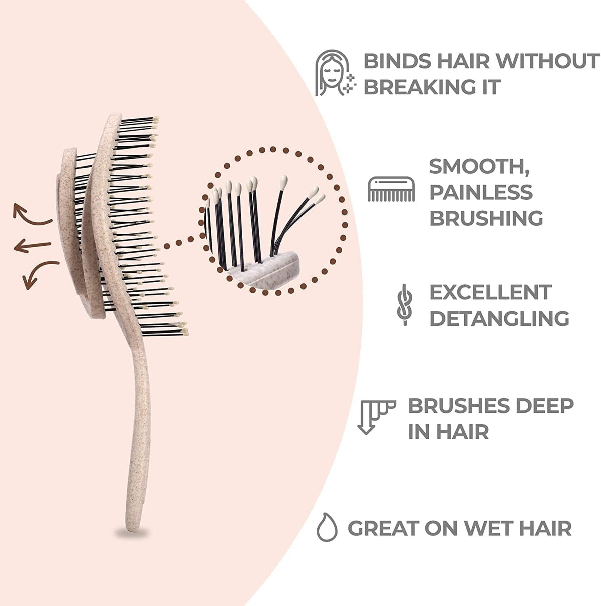 Ninabella spiral spring-mounted head close-up showing flexible detangling action