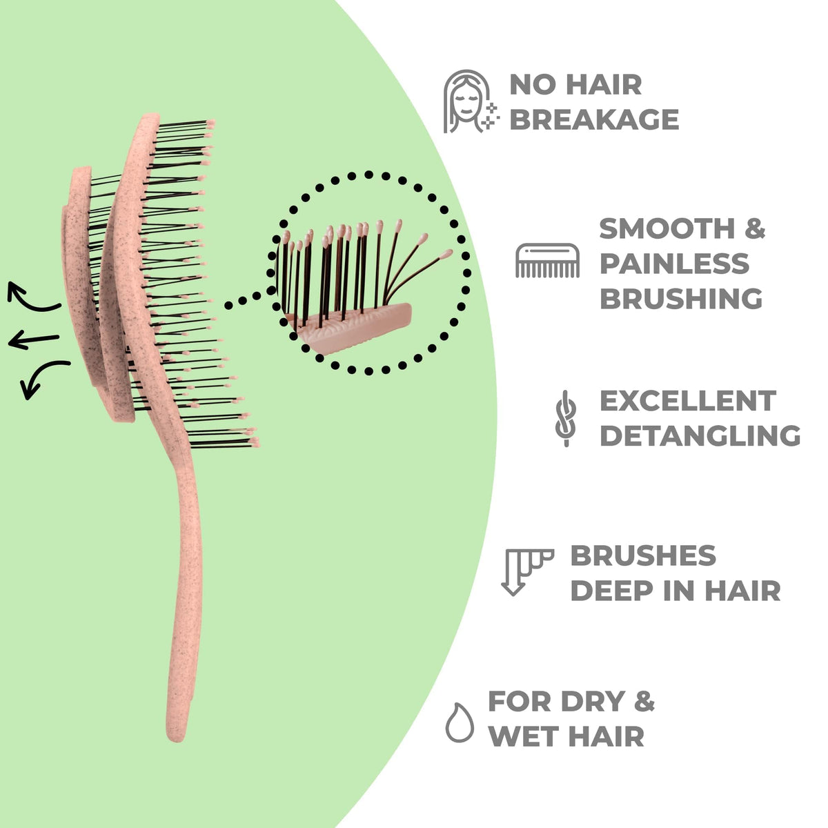 Ninabella spiral head close-up demonstrating adaptive spring mechanism, gentler detangling