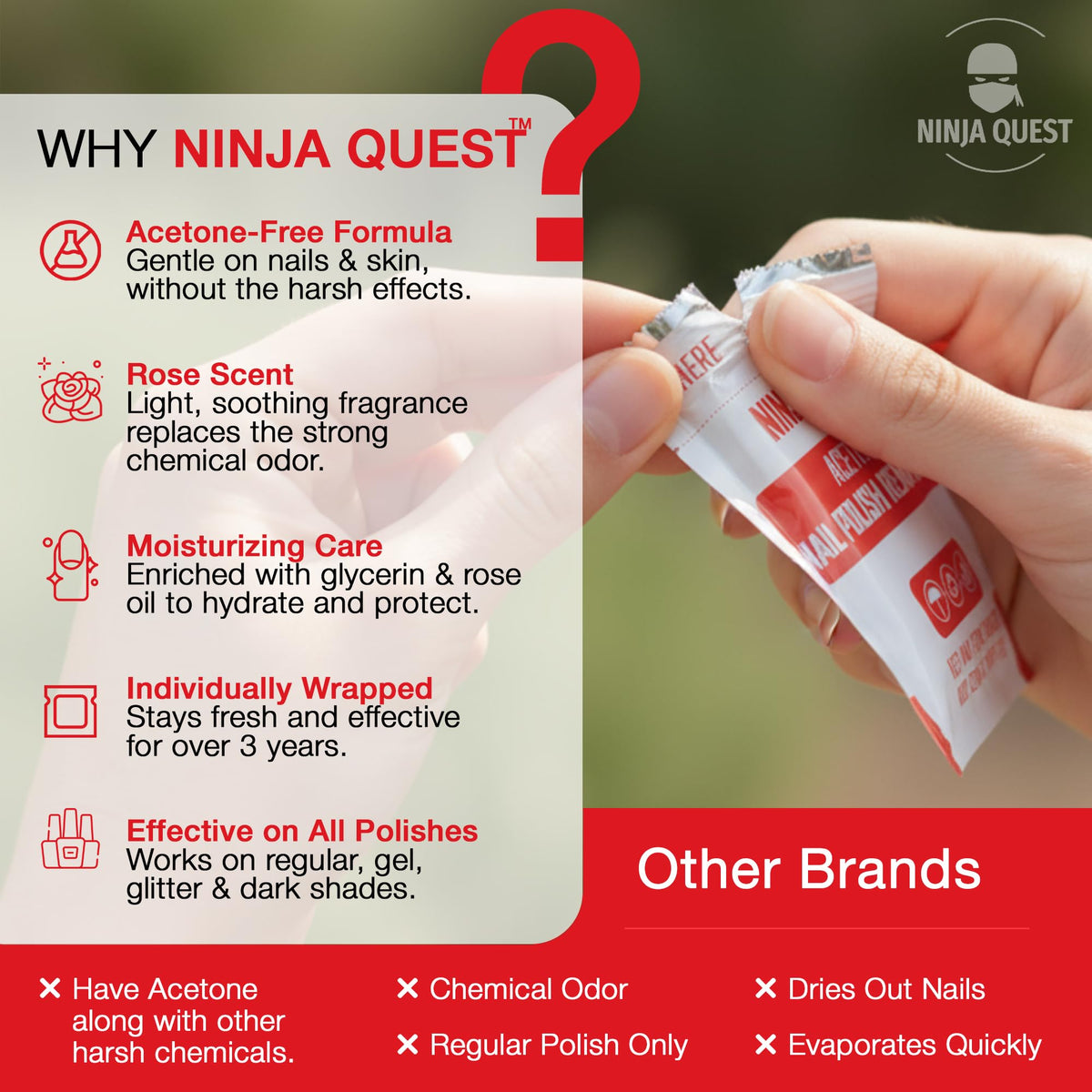 NINJA QUEST ingredient label with rose oil and glycerin for hydration