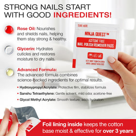 NINJA QUEST pad in hand removing polish for quick, mess-free cleanup