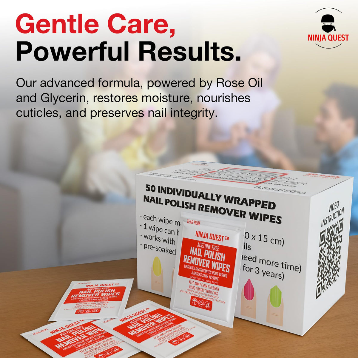 NINJA QUEST wipe beside ruler illustrating 4 by 5.9 inch extra-large dimensions for efficiency