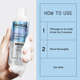 NIOXIN application on scalp being massaged to show proper use and improved scalp contact