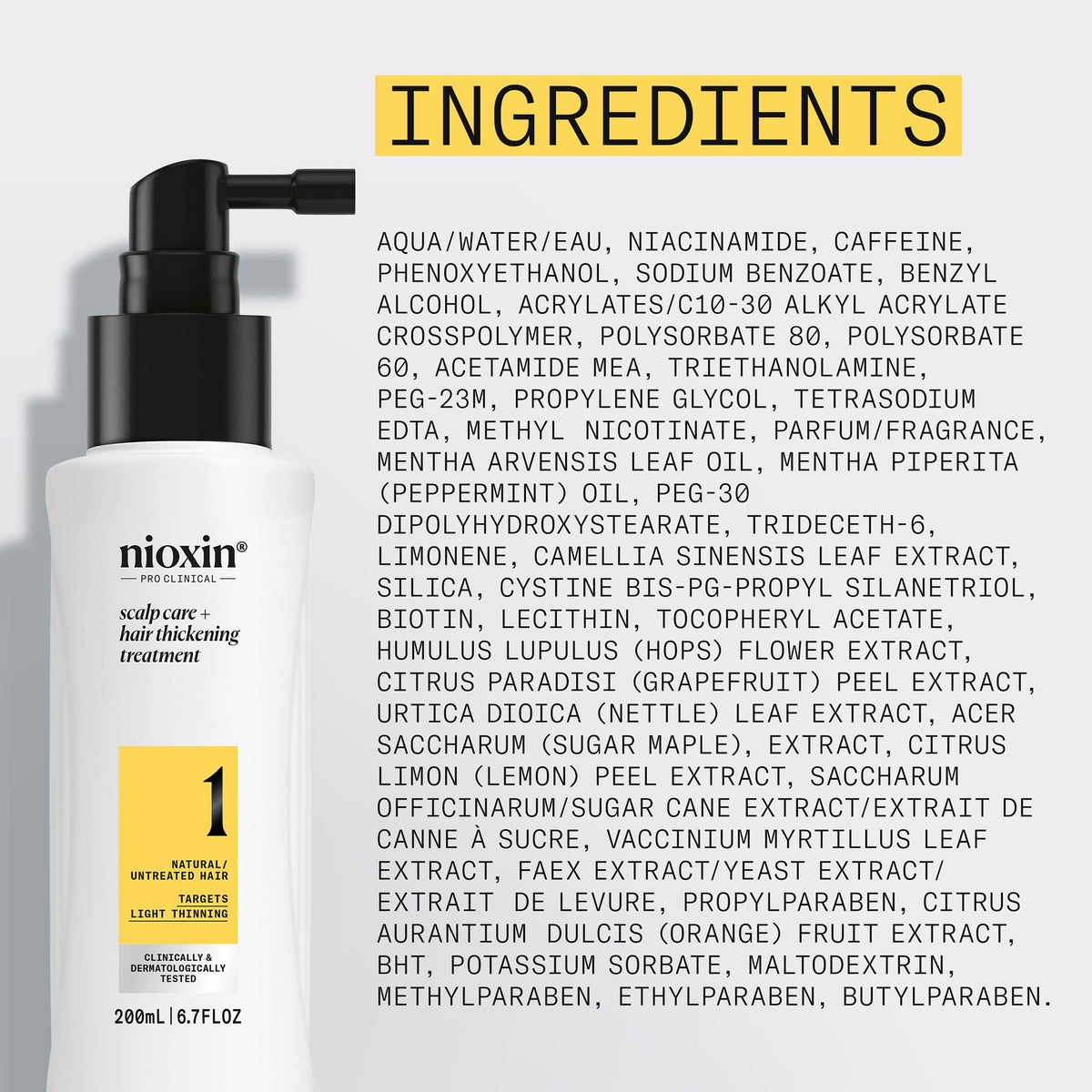 Nioxin bottle staged on bathroom shelf to suggest everyday routine use