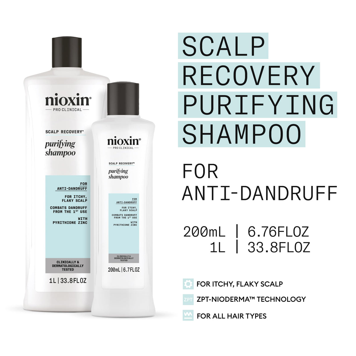 side-by-side scalp before and after using Nioxin highlighting reduced flakes