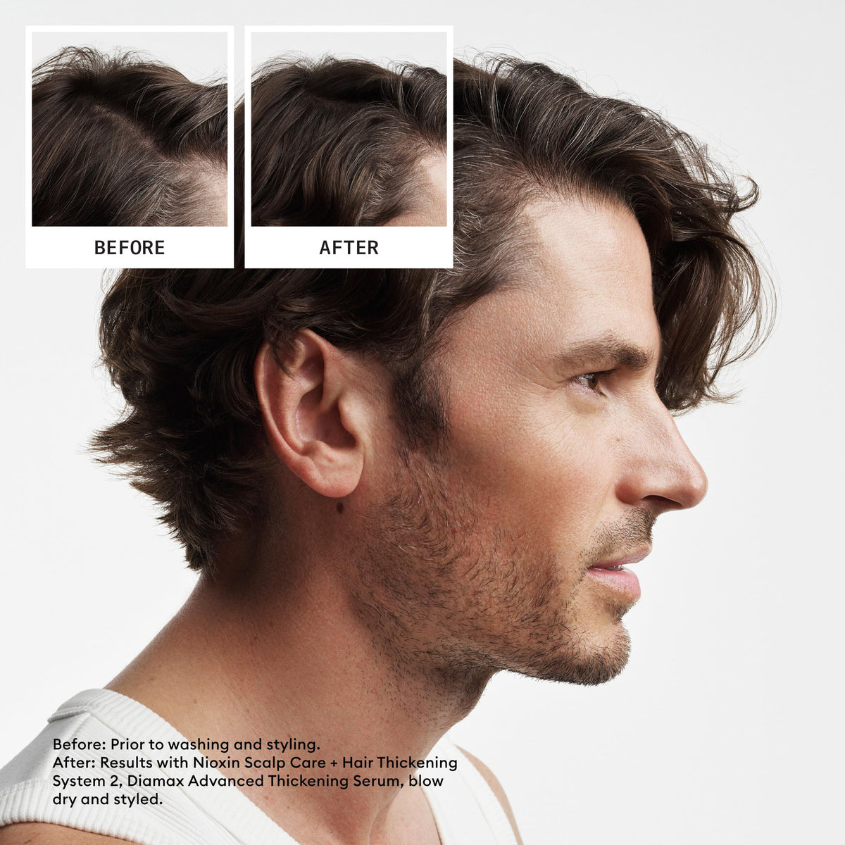 NIOXIN cleanser shampoo pump close-up demonstrating easy dispensing