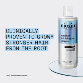 NIOXIN ingredient label close-up highlighting niacinamide, caffeine and lauric acid benefits