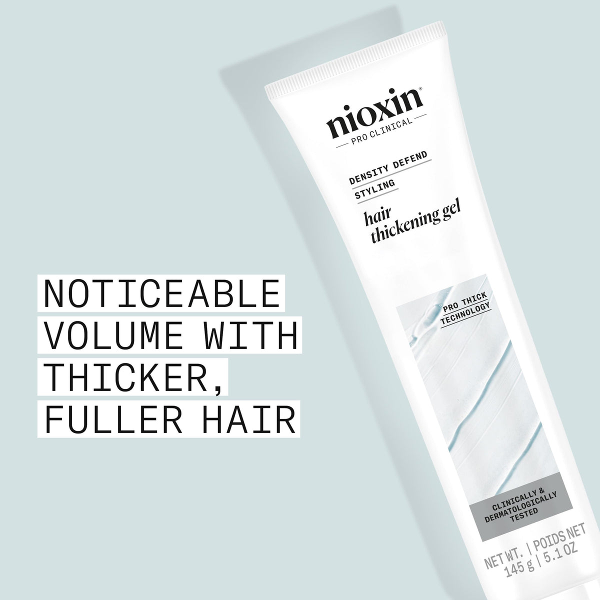 NIOXIN gel texture on fingers showing lightweight spreadability benefit