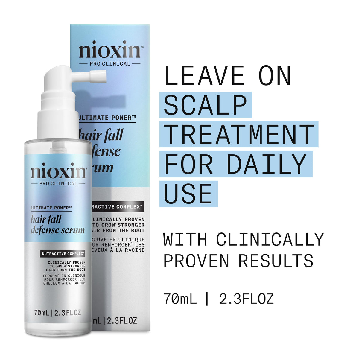 NIOXIN dropper dispensing clear serum showing lightweight texture benefit
