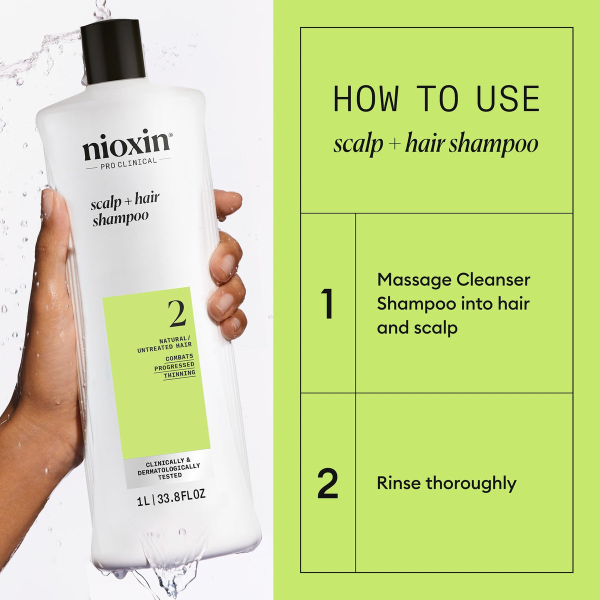 NIOXIN in-use scalp application demonstrating targeted cleansing for improved scalp health