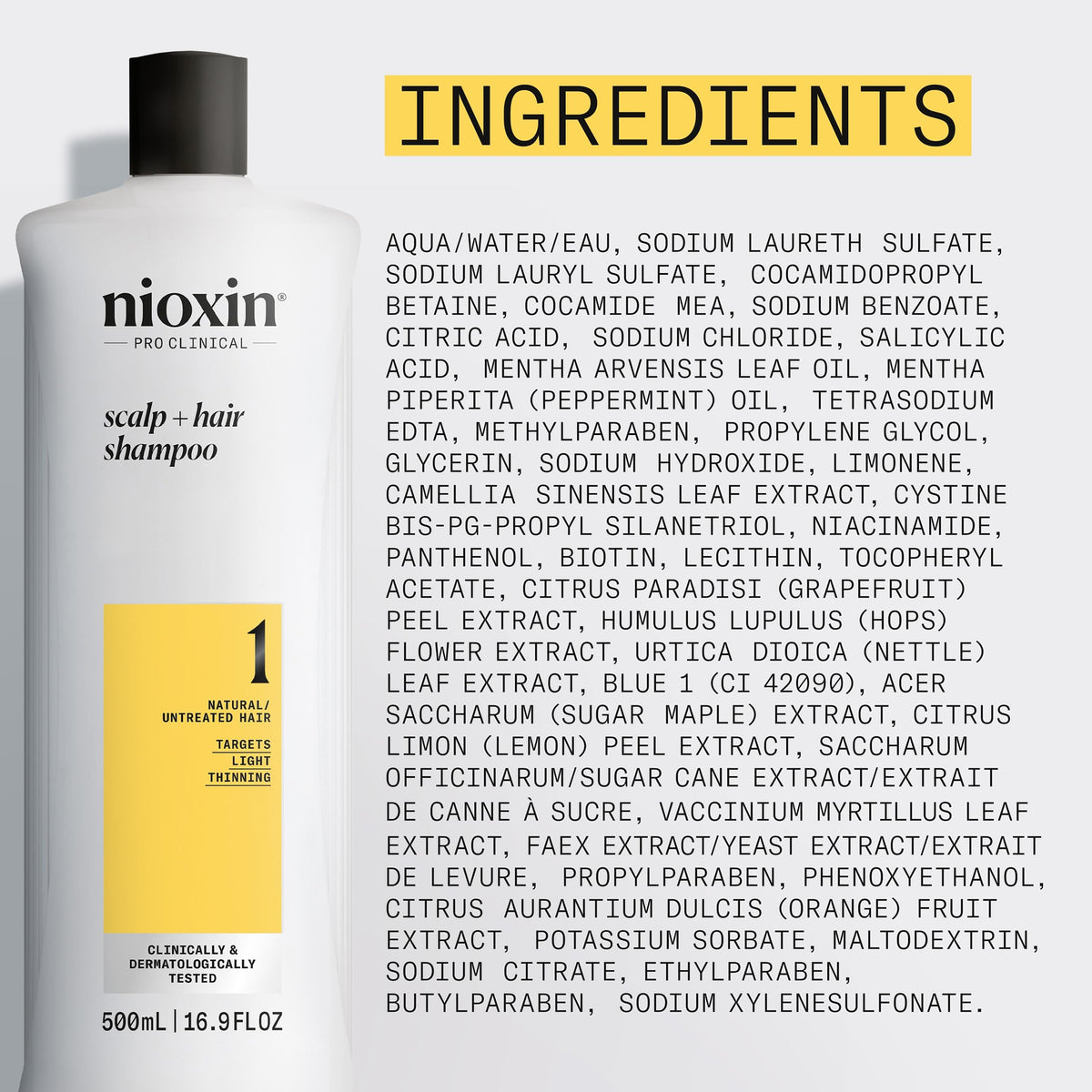 NIOXIN label and directions detail showing usage guidance