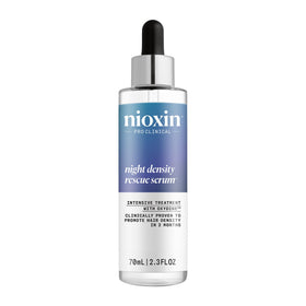 Nioxin front packaging showing bottle and brand for trusted overnight treatment
