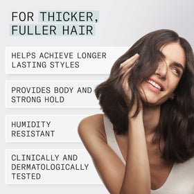 NIOXIN spray in use on styled hair demonstrating long-lasting hold