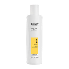 Nioxin System 1 front bottle showing product and branding, highlights lightweight conditioning benefit