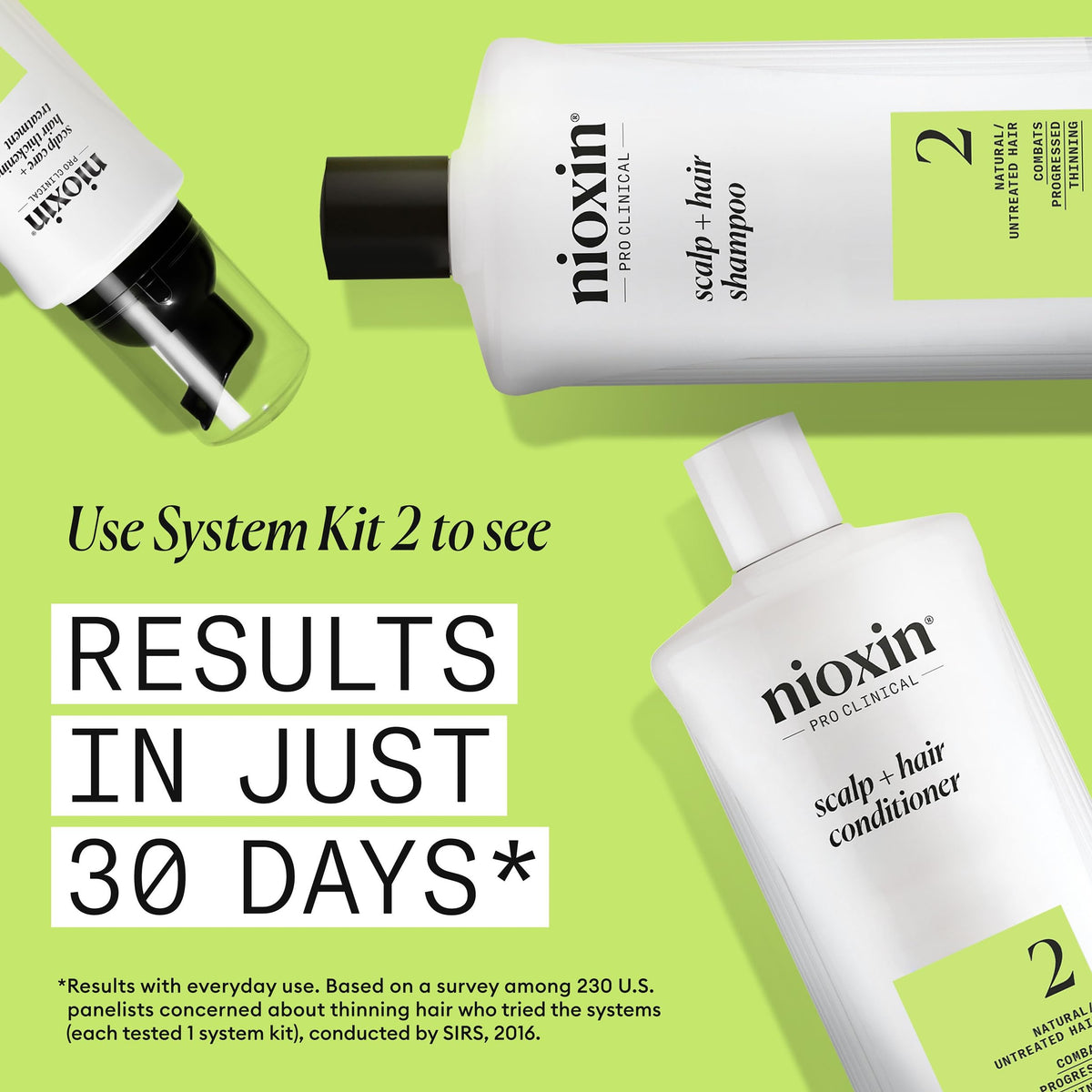 Nioxin System 2 in-bathroom routine with shampoo and conditioner