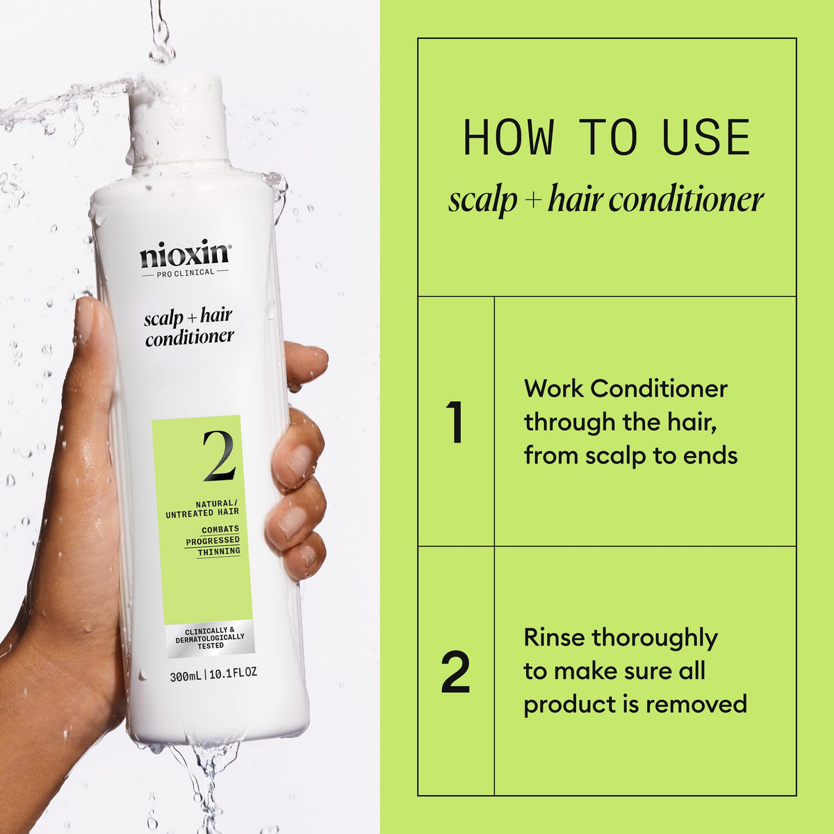 Nioxin bottle in hand for size and scale, showing 10.1 fl oz capacity