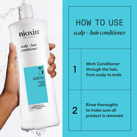 Nioxin conditioner being massaged into wet hair to strengthen and hydrate