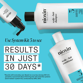 Nioxin bottle held by hand demonstrating the 33.8 fl oz scale and value