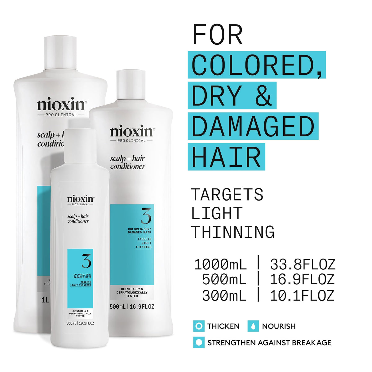 Nioxin conditioner texture pouring to show lightweight, non-greasy formula