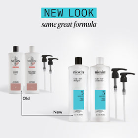 NIOXIN pump dispensing product into hand for easy measured application and control