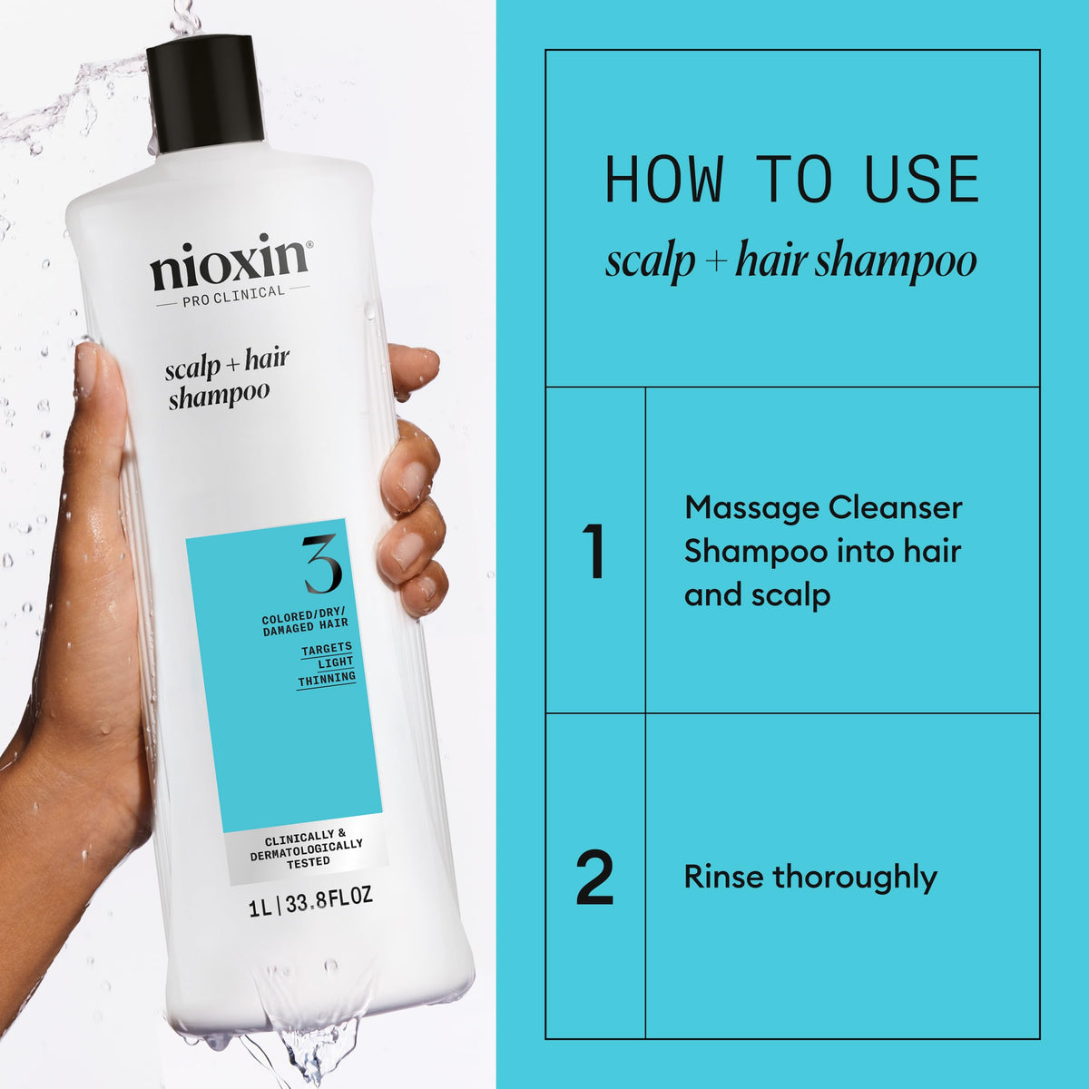 NIOXIN thickening treatment applied to scalp demonstrating leave-in volumizing benefit