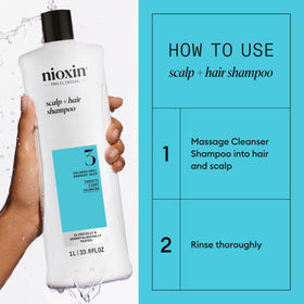 NIOXIN thickening treatment applied to scalp demonstrating leave-in volumizing benefit