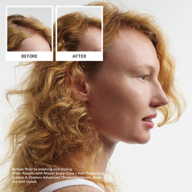 Nioxin cleanser shampoo pump detail, cleans scalp and removes buildup