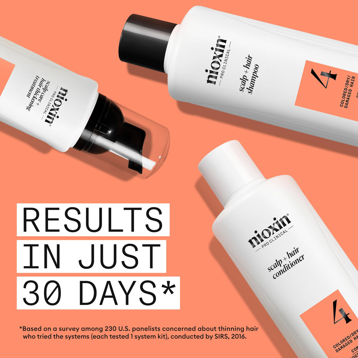 Nioxin leave-in treatment spray being applied, boosts root volume quickly