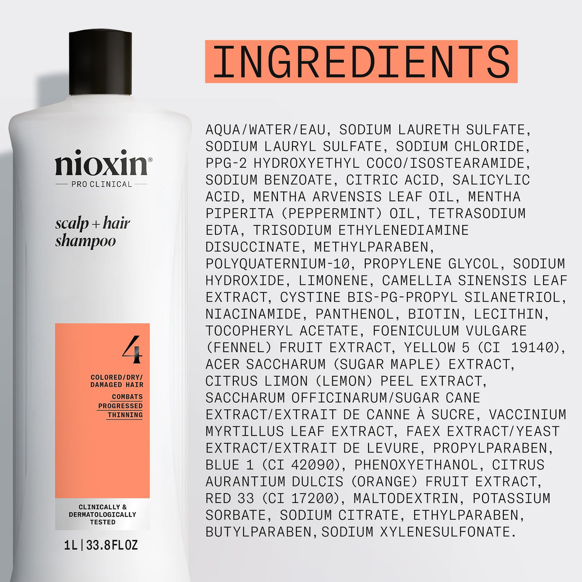 NIOXIN bottle on bathroom shelf in lifestyle setting signaling salon-quality home care