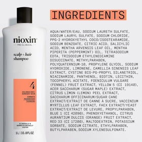 NIOXIN bottle on bathroom shelf in lifestyle setting signaling salon-quality home care