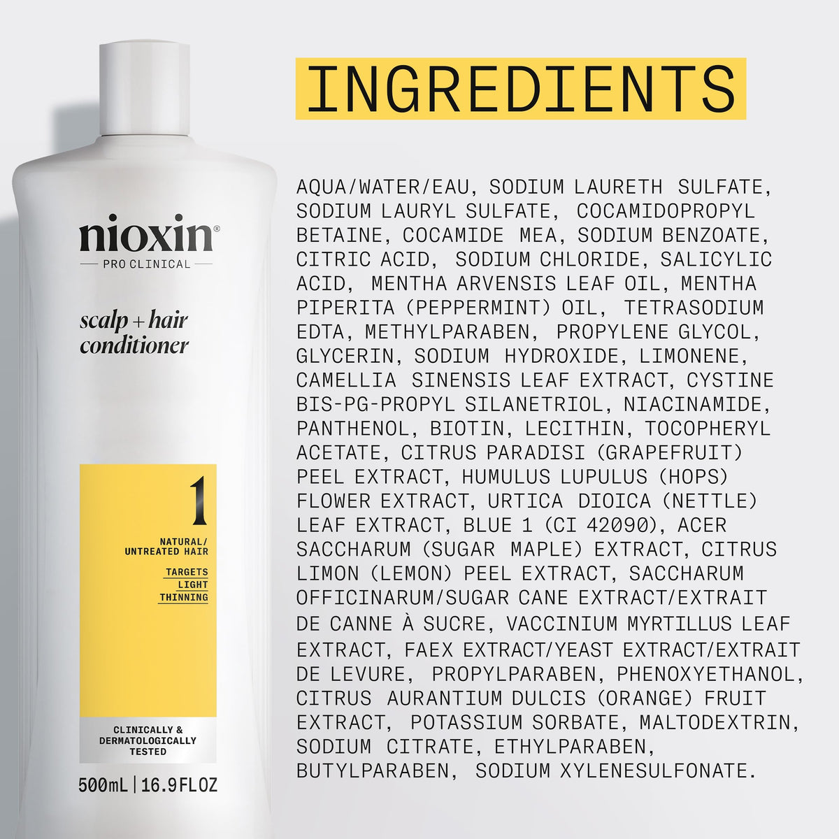Nioxin system 1 graphic highlighting BioAMP technology for strength