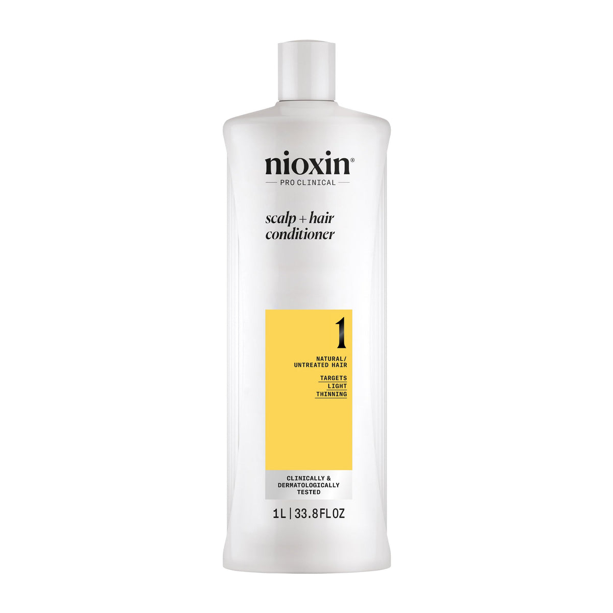 Nioxin System 1 front bottle showing brand and product for easy identification and trust