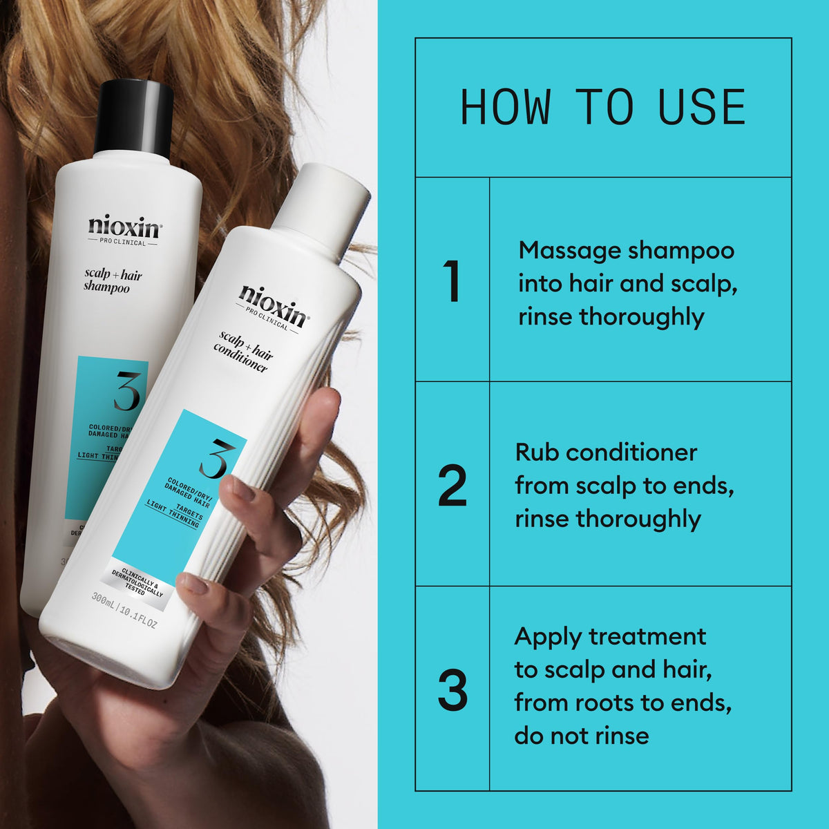 NIOXIN trial kit beside hand to show one-month supply scale