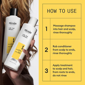 Nioxin trial-size bottles next to ruler showing one-month supply convenience