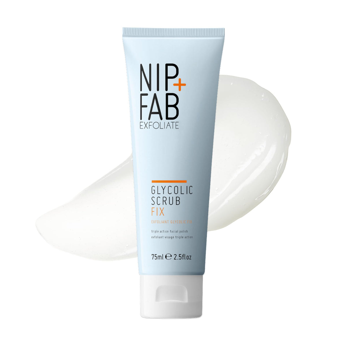Nip+Fab front tube showing product branding and size benefit