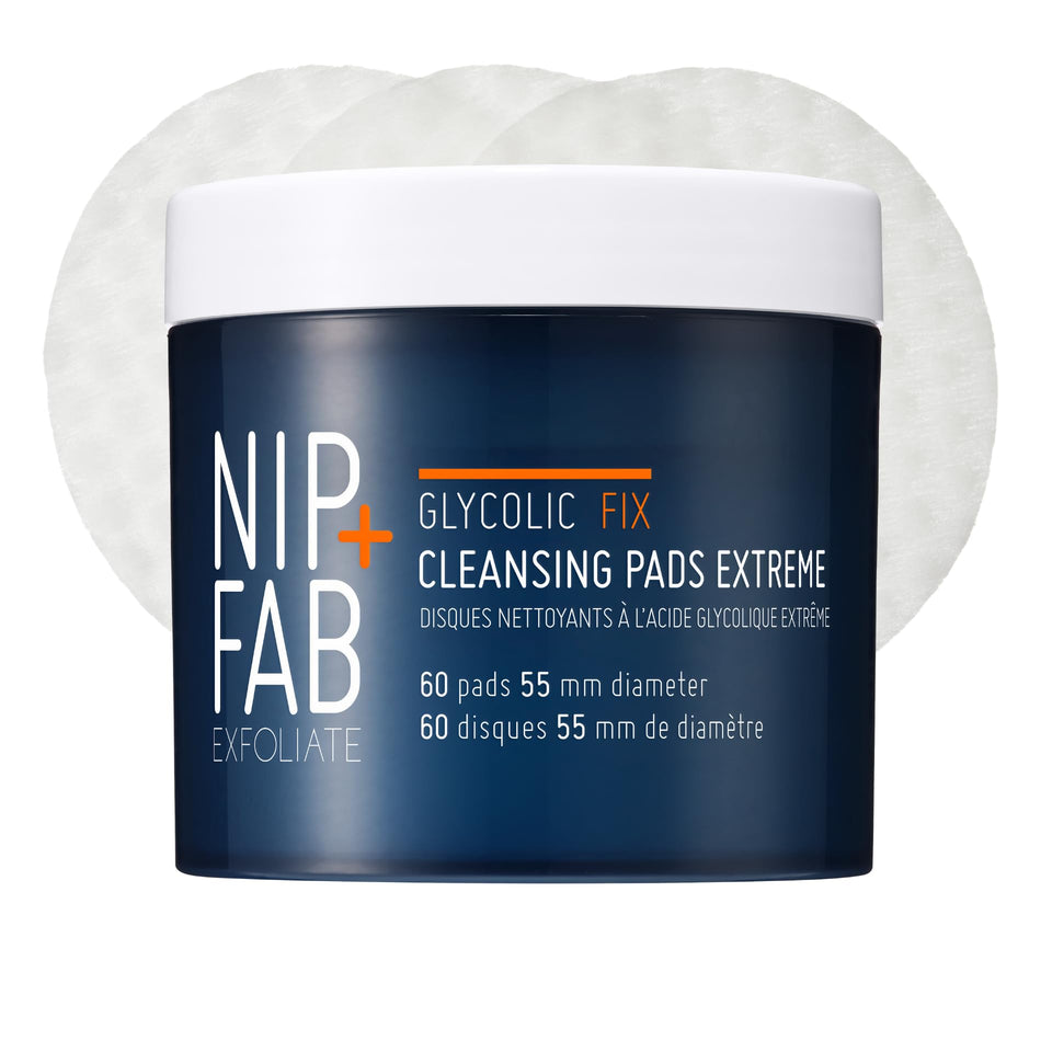 Nip+Fab tub front view showing packaging and 60-count, convenient nightly resurfacing