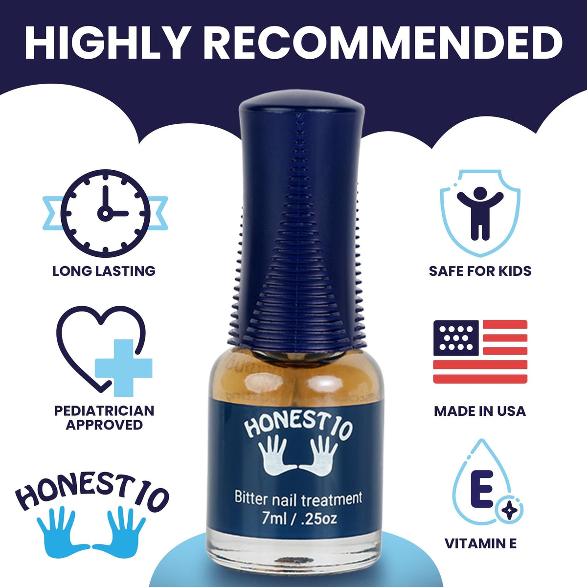 Nipit Honest10 with vitamin E symbol highlighting nail nourishing benefit