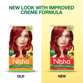Nisha model with vibrant Flame Red hair showing vivid, glossy finish