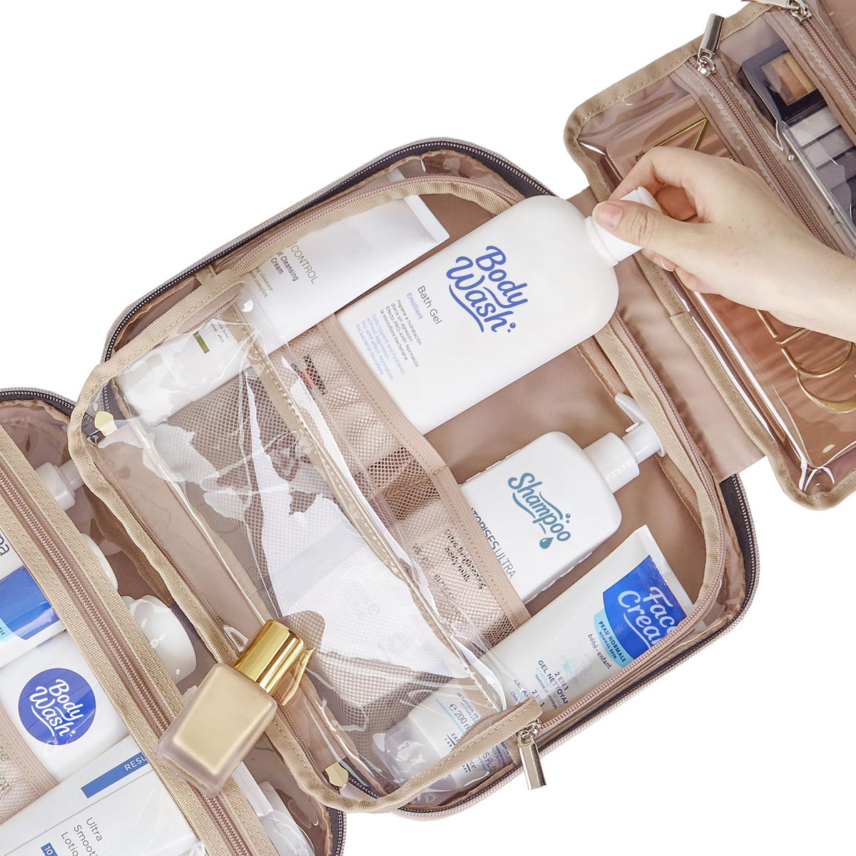 NISHEL packed with full-size shampoo and conditioner for longer trips