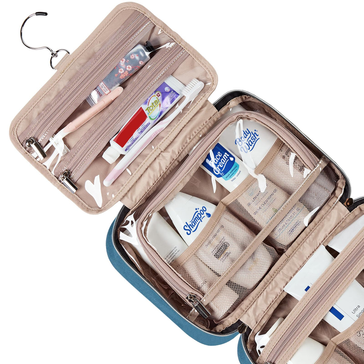 NISHEL elastic pockets holding brushes and tubes to prevent spills and keep organized